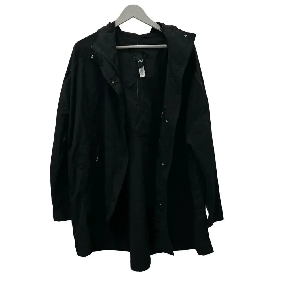 Adidas Jacket Womens Medium Black Hooded Windbreaker Full Zip Water Resistant